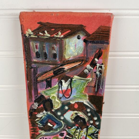 Original Brazilian Folk Art Painting by Luiz Franca 2014 16"x4" Canvas Colorful - Picture 2 of 10